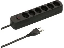 Max Hauri Steckdosenleiste Basic Line 6 x T13 Reset Schalter, Schwarz