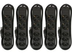 Max Hauri Steckdosenleiste Basic-Line 3xT13, 2xSchuko Schwarz, 5er Set