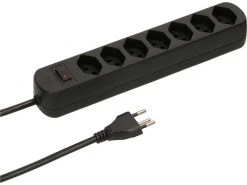 Max Hauri Steckdosenleiste Basic Line 7 x T13 Reset Schalter, Schwarz