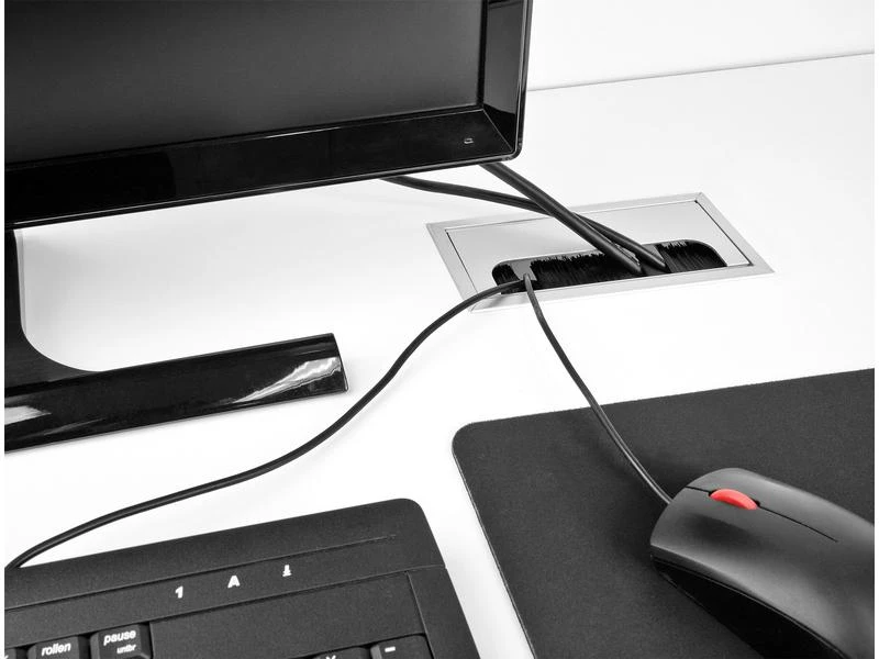 Delock Einbaurahmen für Tisch mit Bürste 300x120x28mm, Silber 6 Delock Einbaurahmen für Tisch mit Bürste 300x120x28mm, Silber – Bild 4