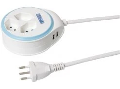 STEFFEN Steckdosenleiste STEBA DISC 3 × T13 USB Weiss / Hellblau